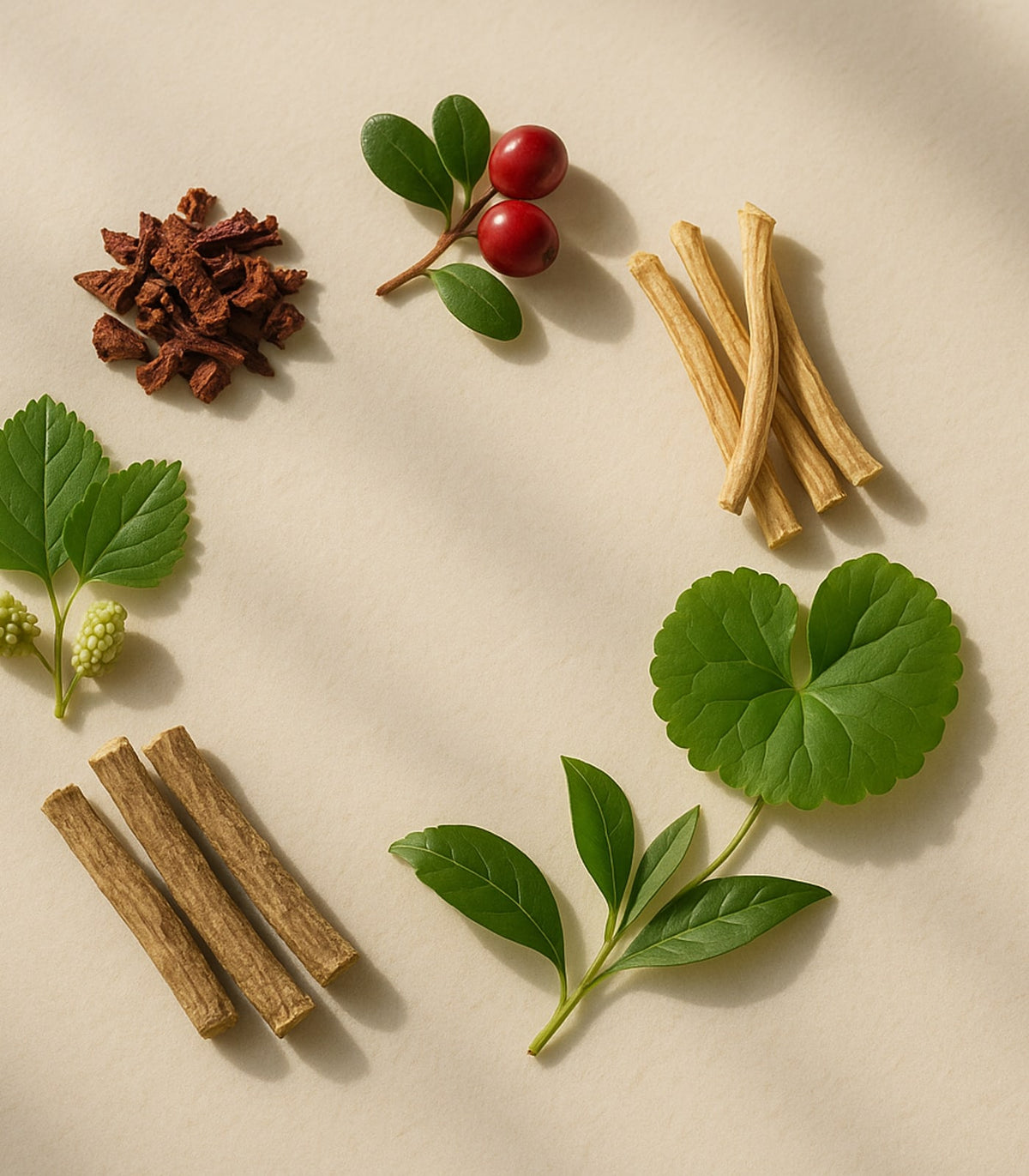 Seven Ayurvedic botanicals — licorice, manjistha, mulberry, bearberry, shatavari, centella and green tea in Varnyaglow Botanical Glow Booster Serum